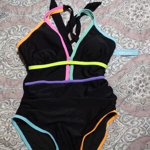 Vibrant Trim Black Swimsuit